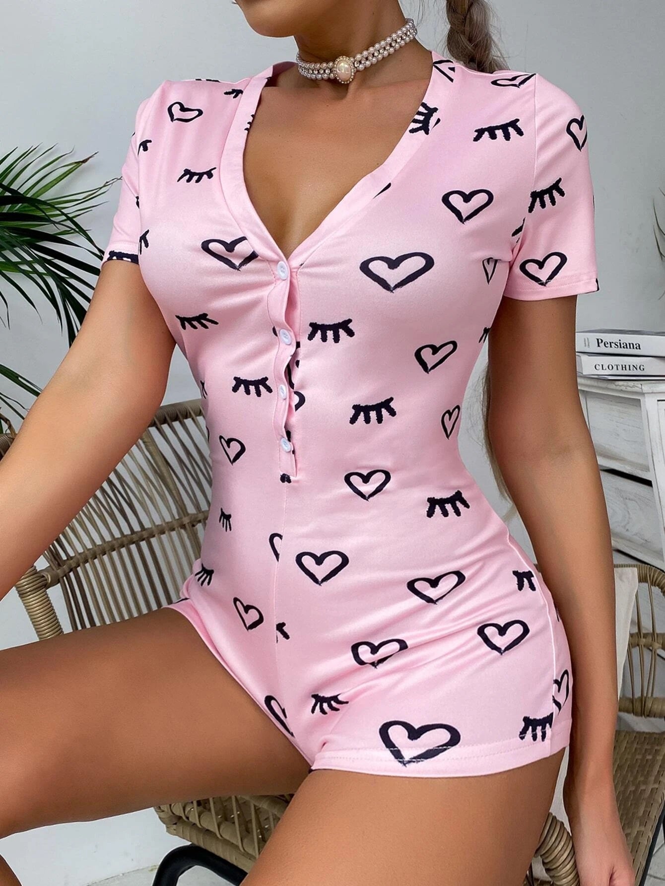 Eyelash Hearts Romper Pyjamas