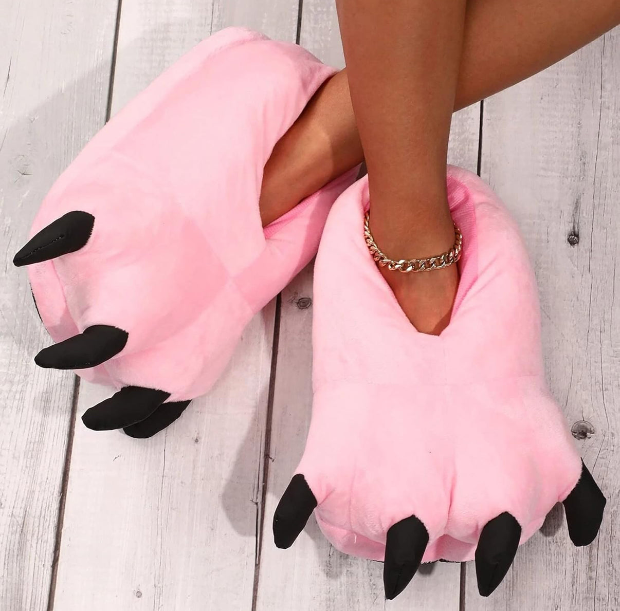Pink Plush Monster Claw Slippers