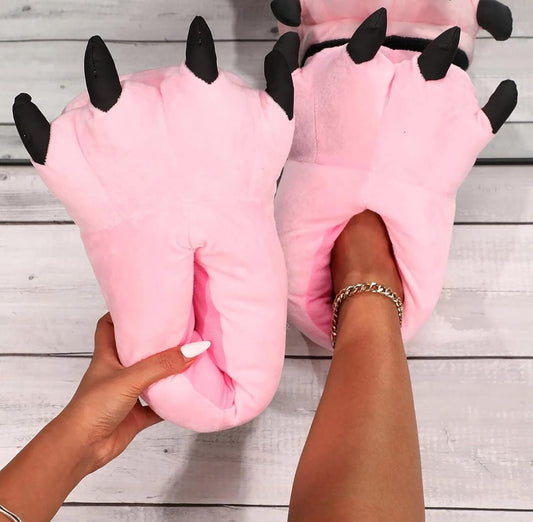 Pink Plush Monster Claw Slippers
