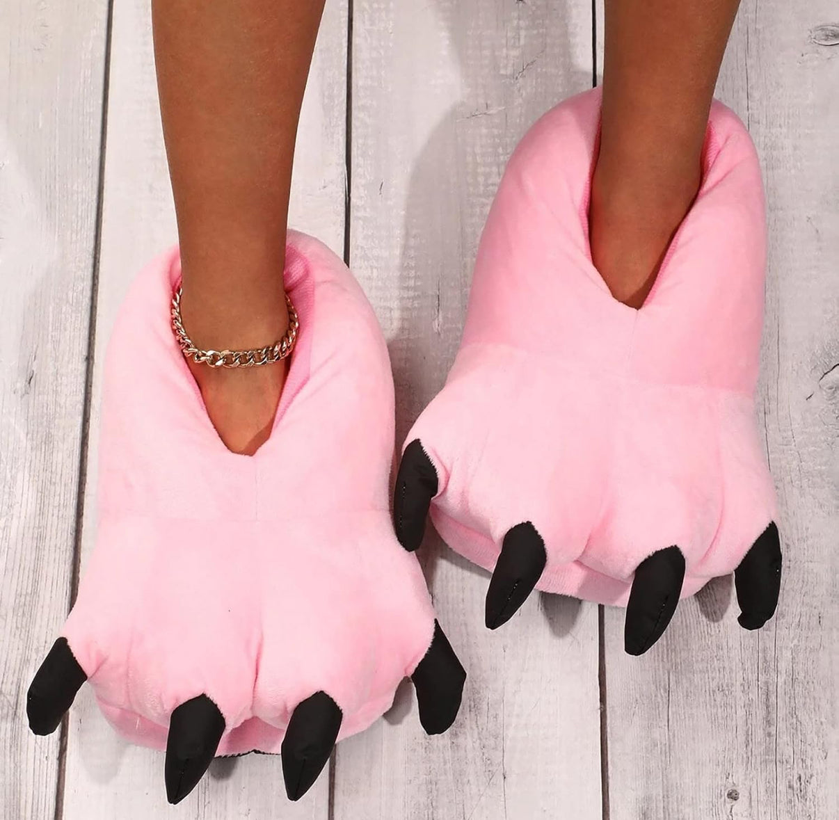 Pink Plush Monster Claw Slippers