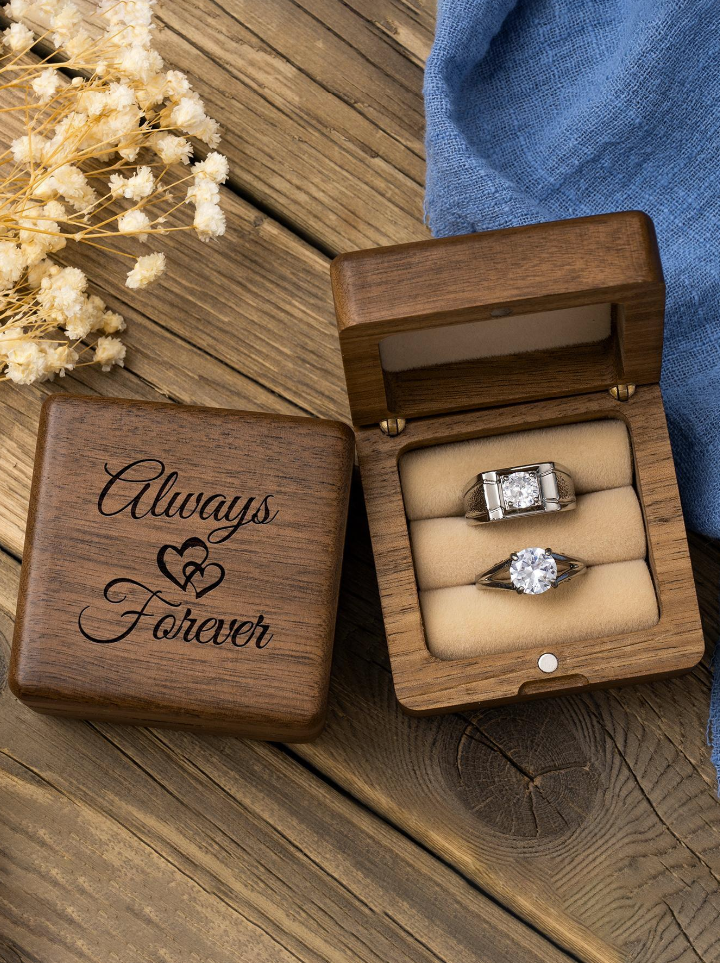 Always and Forever Wooden Wedding Rings Box