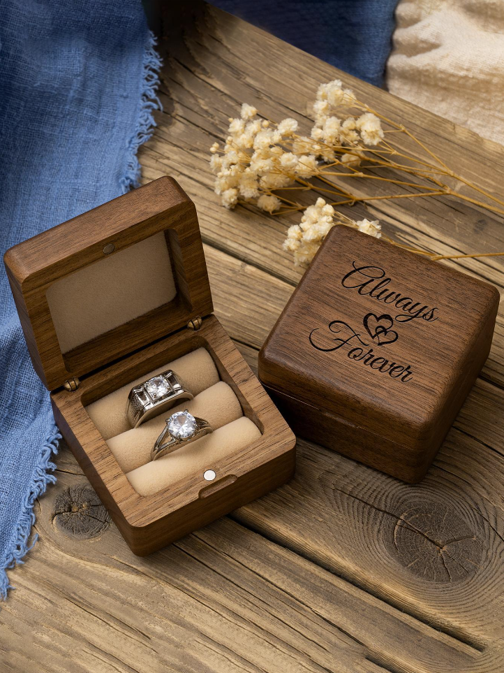 Always and Forever Wooden Wedding Rings Box