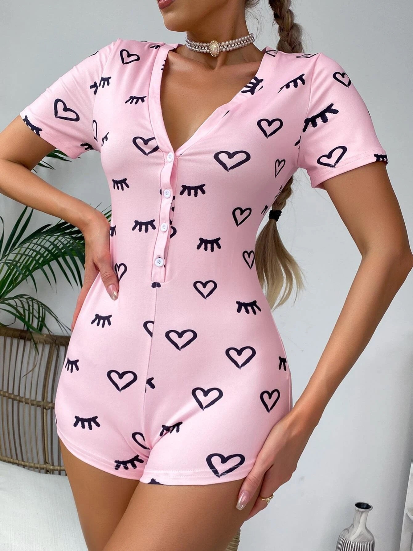 Eyelash Hearts Romper Pyjamas